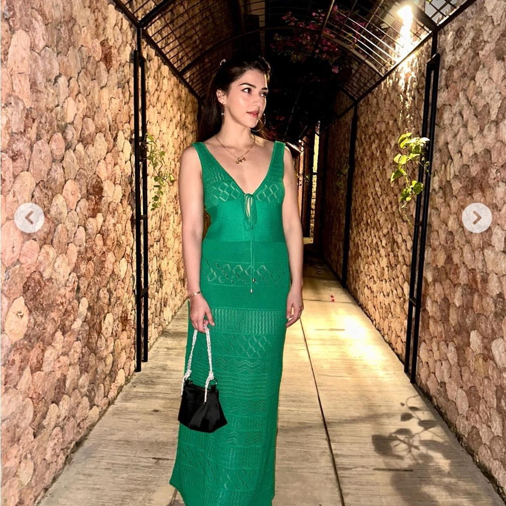 Karen Millen Knitted Crochet Resortwear Vacation Dress Green XS